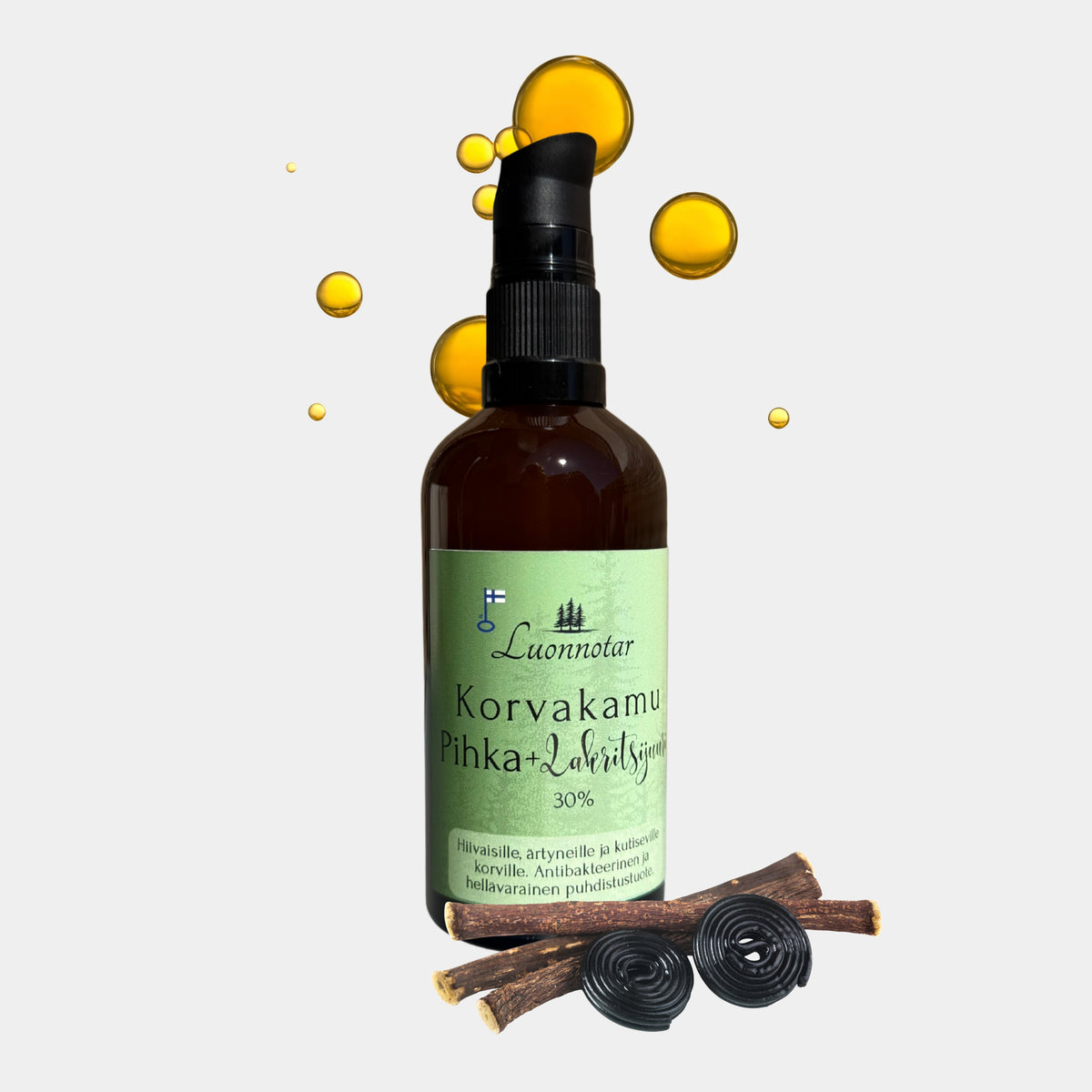 Uutuus! Luonnotar Korvakamu Pihka+ lakritsijuuri korvapuhdistusaine lemmikille 100ml