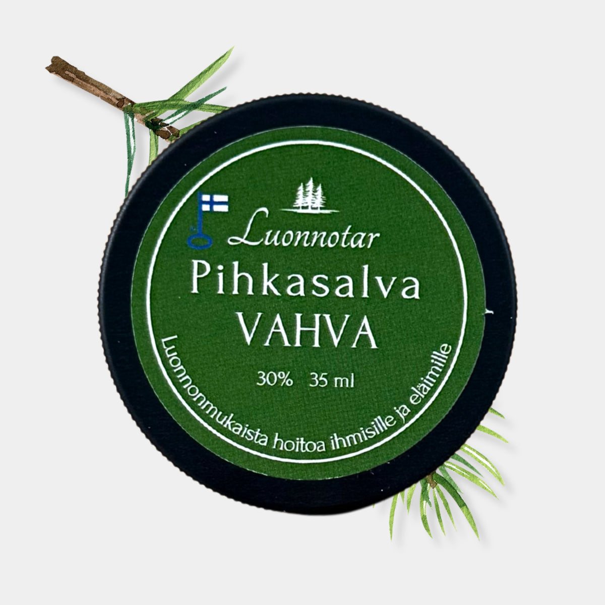 OUTLET-50%!🔥 Klassikkomme Pihkasalva Vahva 30% tyylikkäässä mattamustassa 35ml purkissa